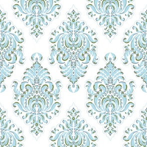 Andalusia Damask (Medium) in Spa Blue and White