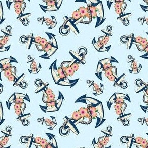 Anchor Nautical Floral on Light Blue