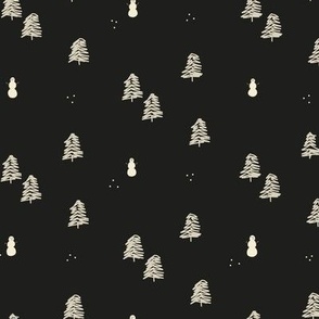 Nordic Winter - Snowmen & Pine in Black