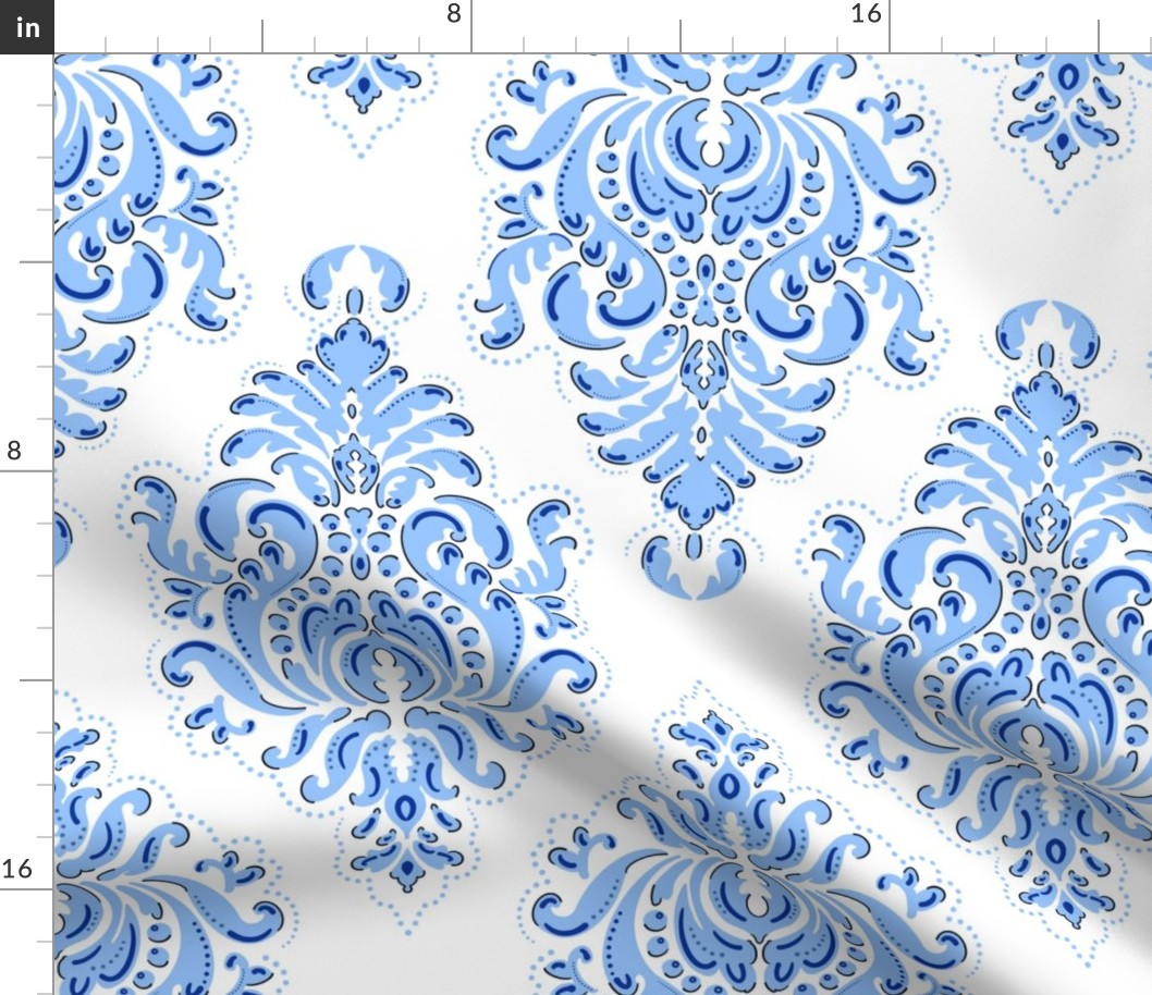 Andalusia Damask (Large) in Blue and White