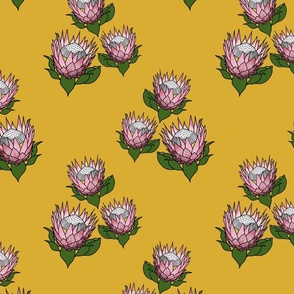 Pretty Pink Proteas motif (topsy turvy) - black outlines, golden honey, medium 