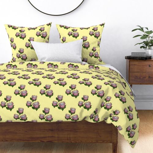 Pretty Pink Proteas motif (lattice) - black outlines, pastel yellow, medium 