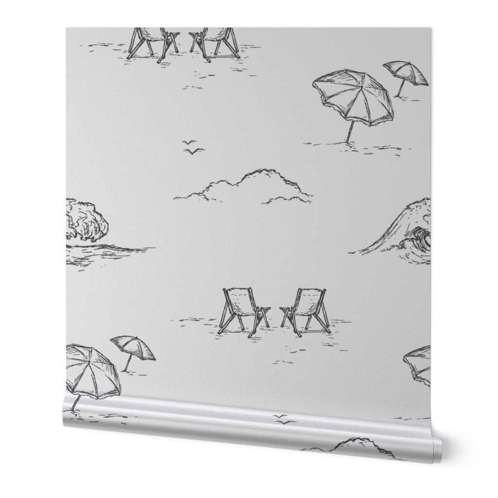 Modern Beach Vibes in Black & White Toile for Wallpaper & Fabric