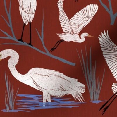 Great White Egrets - Red - Regular Scale