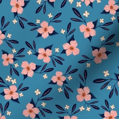 Pink flowers on blue