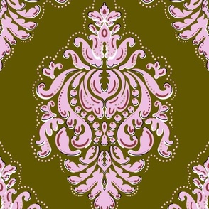 Andalusia Damask (12 inch) in Pink and Green