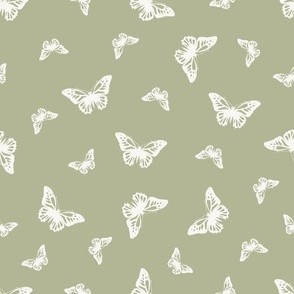 (M Scale) Boho Butterflies on Muted Green