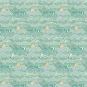 Cozy Night Sky Emerald Green Mini- Full Moon and Stars Over the Clouds- Mint- Blue Green- Teal Neutral- Relaxing Home Decor- Nursery Wallpaper- Baby- Quilt Blender