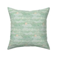 Cozy Night Sky Jade Green Mini- Full Moon and Stars Over the Clouds- Mint- Pastel Green- Neutral- Relaxing Home Decor- Nursery Wallpaper- Quilt Blender