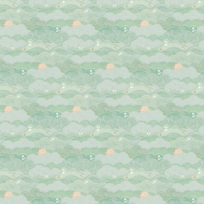 Cozy Night Sky Jade Green Mini- Full Moon and Stars Over the Clouds- Mint- Pastel Green- Neutral- Relaxing Home Decor- Nursery Wallpaper- Quilt Blender