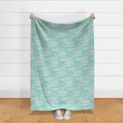 Cozy Night Sky Mint Green Small- Full Moon and Stars Over the Clouds- Turquoise- Pastel Green- Relaxing Home Decor- Nursery Wallpaper- Baby
