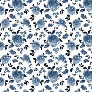 Blue watercolour roses, floral nursery fabric, baby wear fabric, childrens wear fabric