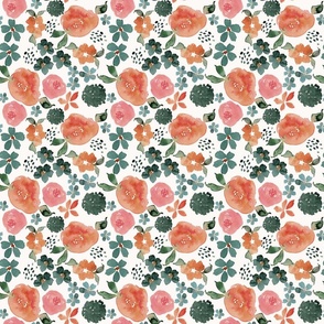 Orange watercolor roses with green flowers, nursery fabric, baby wear fabric, home decor fabric, 
