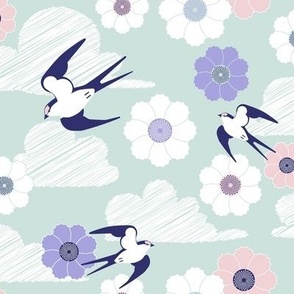 Modern Floral Songbirds Custom Curtain Panel by Spoonflower Elegant Damask Curtain Panel Swallow And Flower Damask by renatta_zare