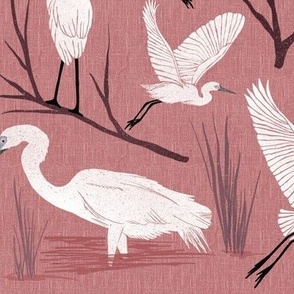 Great White Egrets - Dusty Pink - Regular Scale