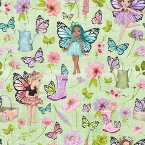 small scale butterfly green linen