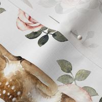 Large Scale / Little Deer With Vintage Roses / White Background / Rotated