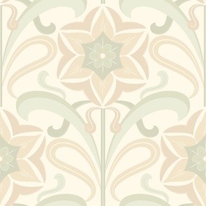  Art Nouveau Stylized Flowers in Peach and Light Green Neutrals MEDIUM Scale