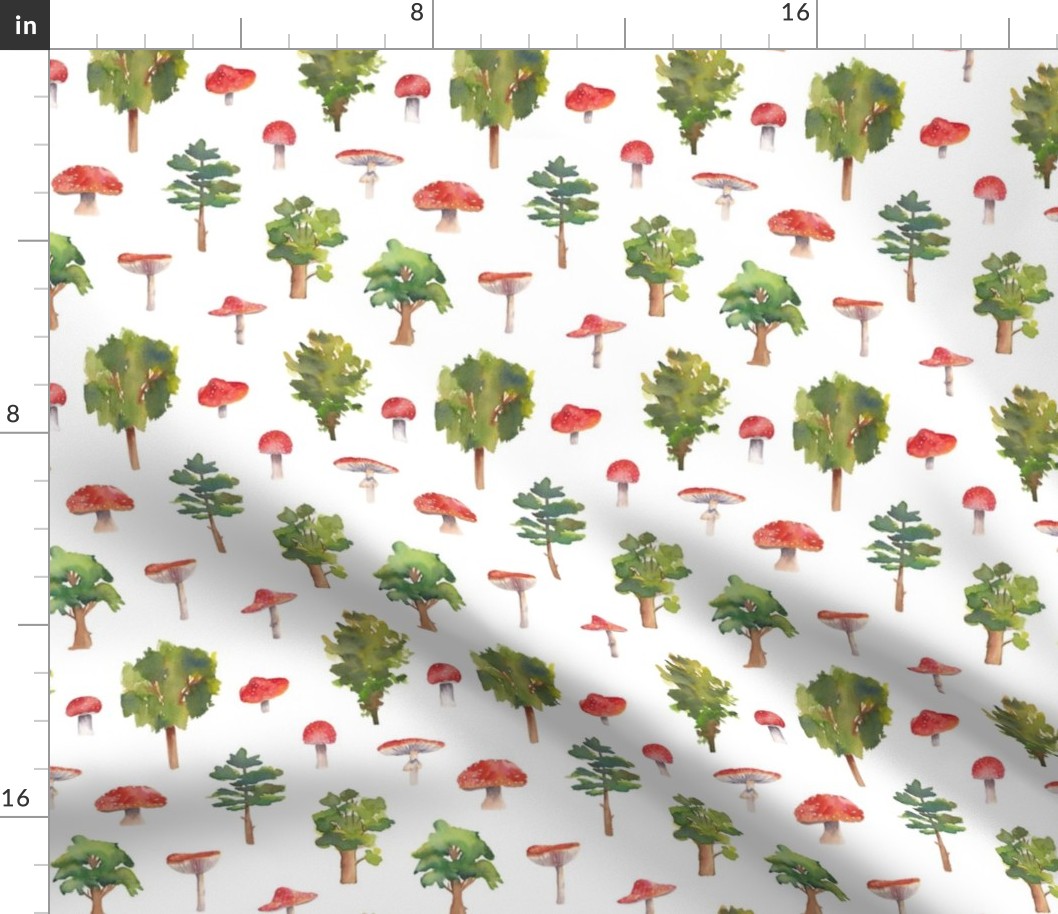 Mushroom Forest Pattern White