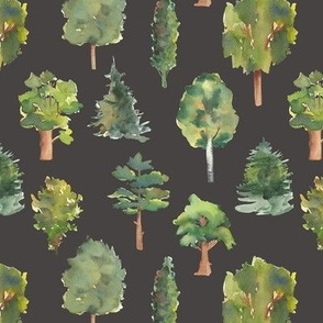 Forest green trees Pattern Dark