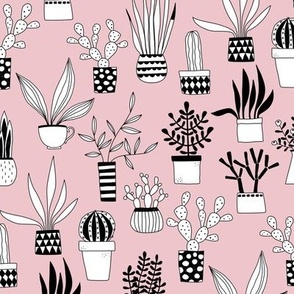 Cactus and Succulent Houseplant Drawings Blush Pink Small Scale