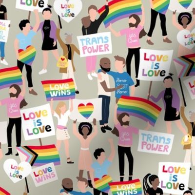 Queer rights demonstration for tolerance pride lgbtq rainbow flag design  on mist sage green 
