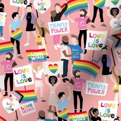 Queer rights demonstration for tolerance pride lgbtq rainbow flag design  on blush pink 