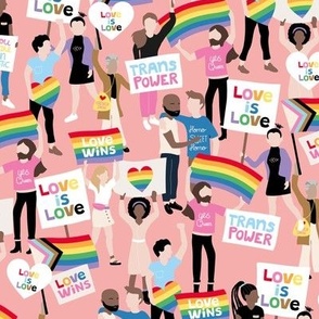 Queer rights demonstration for tolerance pride lgbtq rainbow flag design  on blush pink 