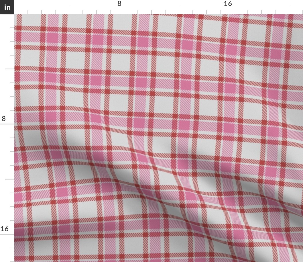 Pink Red and White Asymmetric Plaid