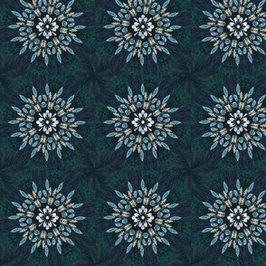 blue aqua embroidered flower sunburst