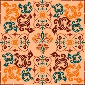 Mosaic design orange, red, teal 