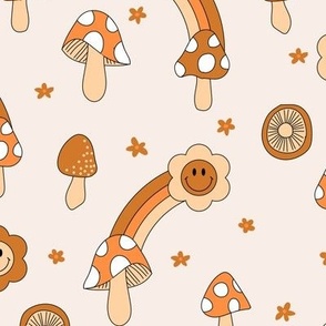 Retro Smiley Flower Mushroom Rainbow in orange brown magic cute boho nursery kids