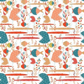 Folk Fishes Peach and teal
