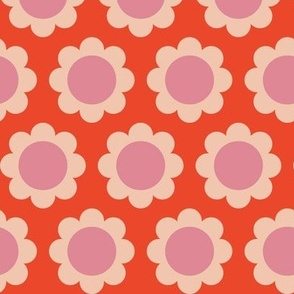 Cosmos (Coral & Pink on Red) || scandi floral