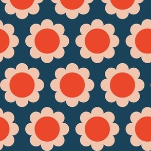 Cosmos (Coral & Red on Navy) || scandi floral