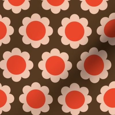 Cosmos (Coral & Red on Dark Brown) || scandi floral