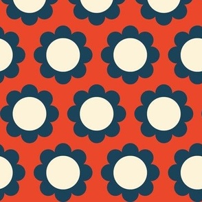 Cosmos (Navy & Cream on Red) || scandi floral