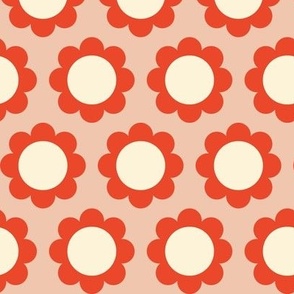 Cosmos (Red & Cream on Coral) || scandi floral