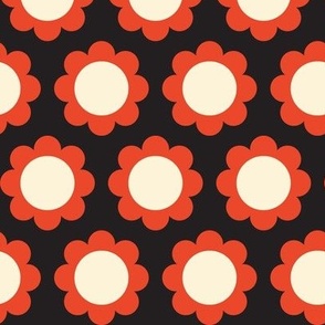 Cosmos (Red & Cream on Black) || scandi floral