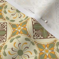 Art Nouveau Wallflowers Checker - rust and leaves