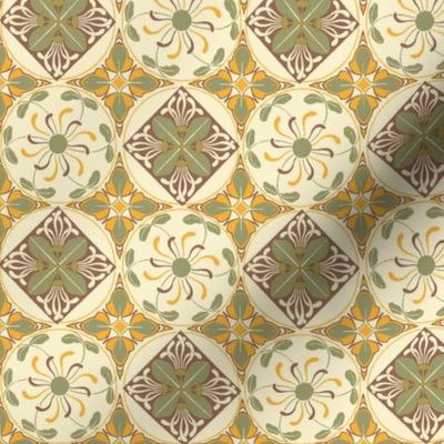 Art Nouveau Wallflowers Checker - rust and leaves