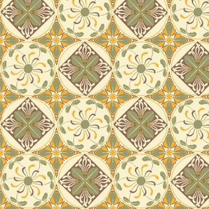Art Nouveau Wallflowers Checker - rust and leaves