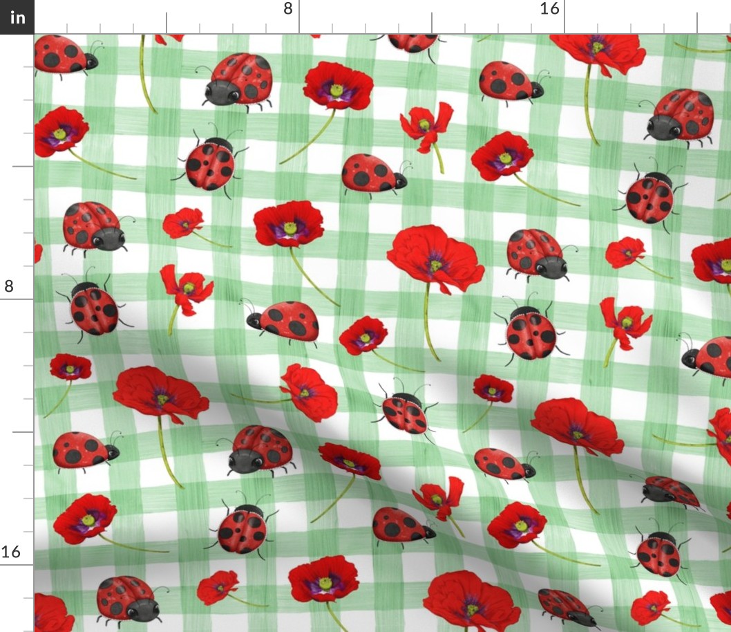 ladybird floral green gingham