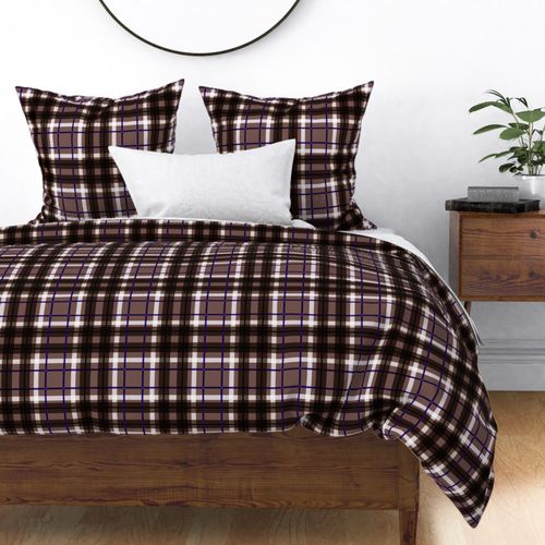 Quirky linnen winter Plaid traditional check design tartan trend chocolate brown navy white vintage 