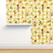 bumble bee floral yellow gingham