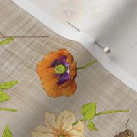 bumble bee floral brown linen