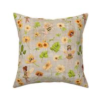 bumble bee floral brown linen