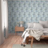 Calming Blue Tone Blocks with Leafy Ivy Overlay Large Size for Wallpaper