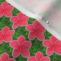 Pink Plumeria with Green Faux Glitter Background