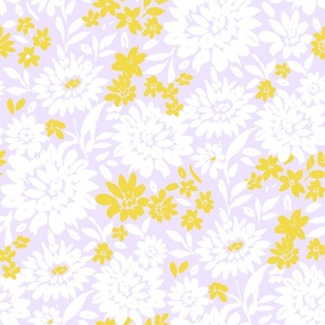 Watercolor vintage florals. Regular Scale Neutral Botanicals lilac purple yellow by Jac Sade